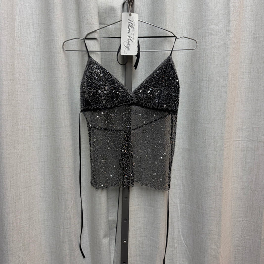 Black and Silver Beaded Sheer Top
