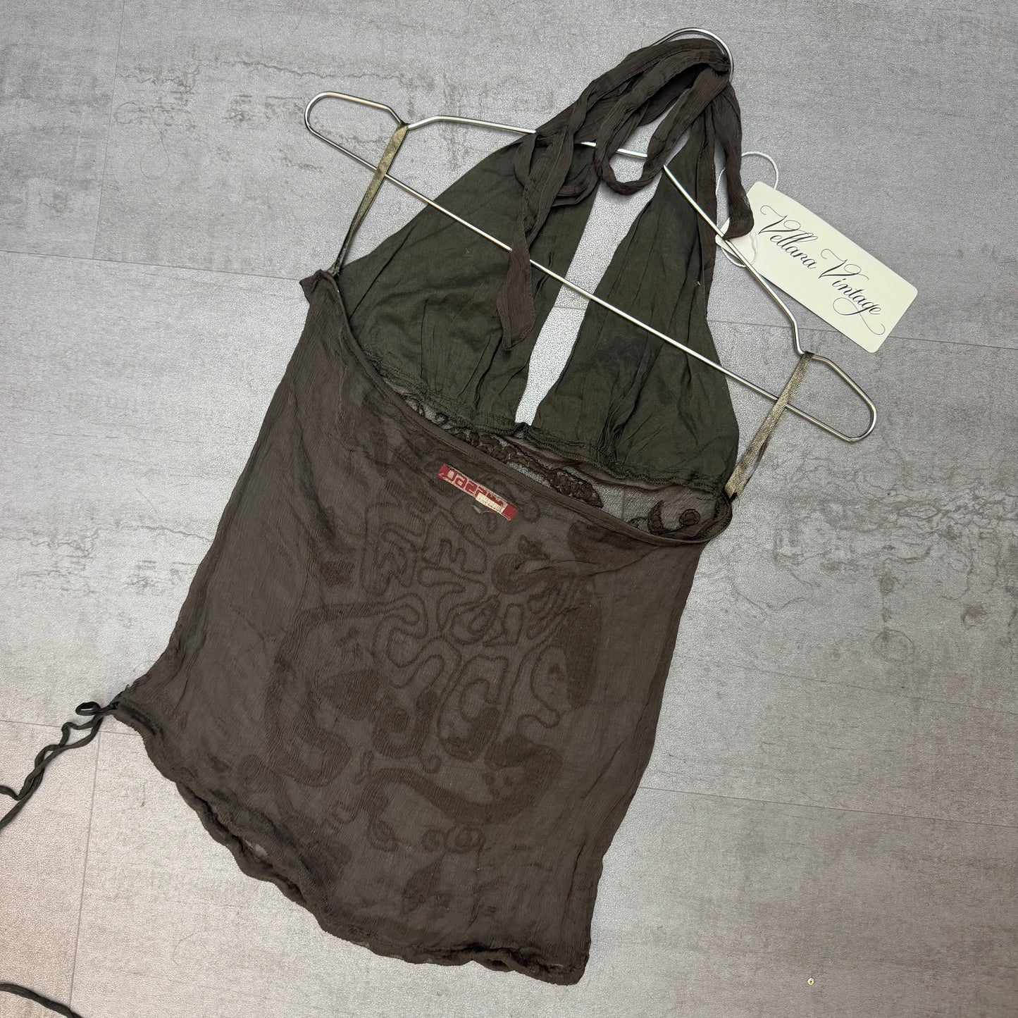 Miss Sixty Brown Silk Beaded Halter Top