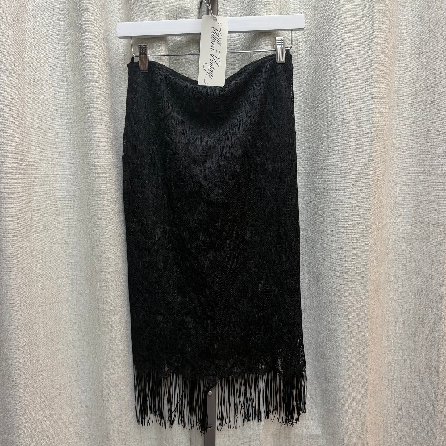 Jacqueline Riu Black Lace Fringe Midi Skirt