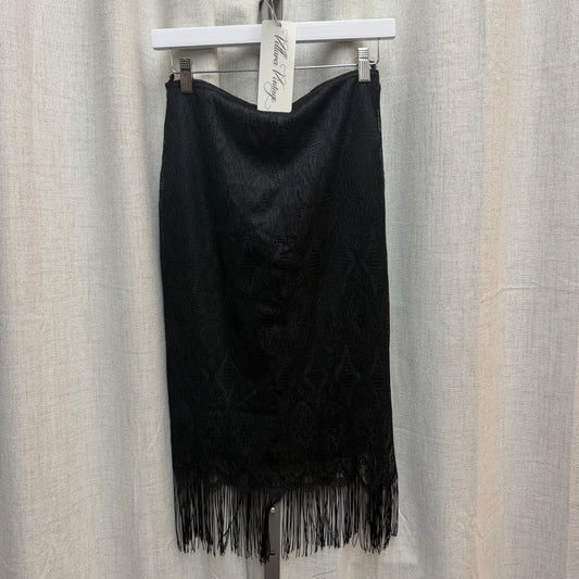 Jacqueline Riu Black Lace Fringe Midi Skirt