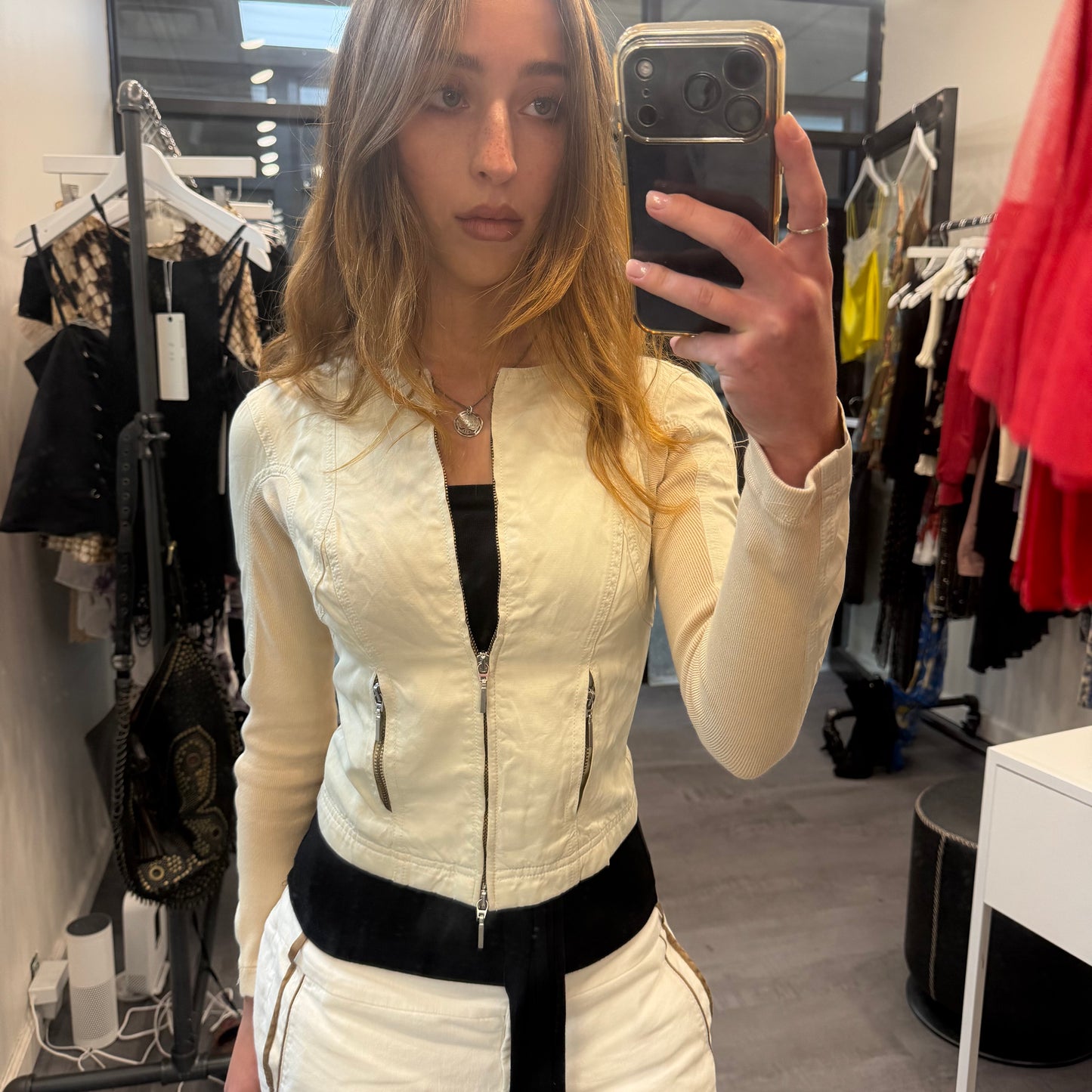 Plein Sud Beige Cropped Fitted Jacket