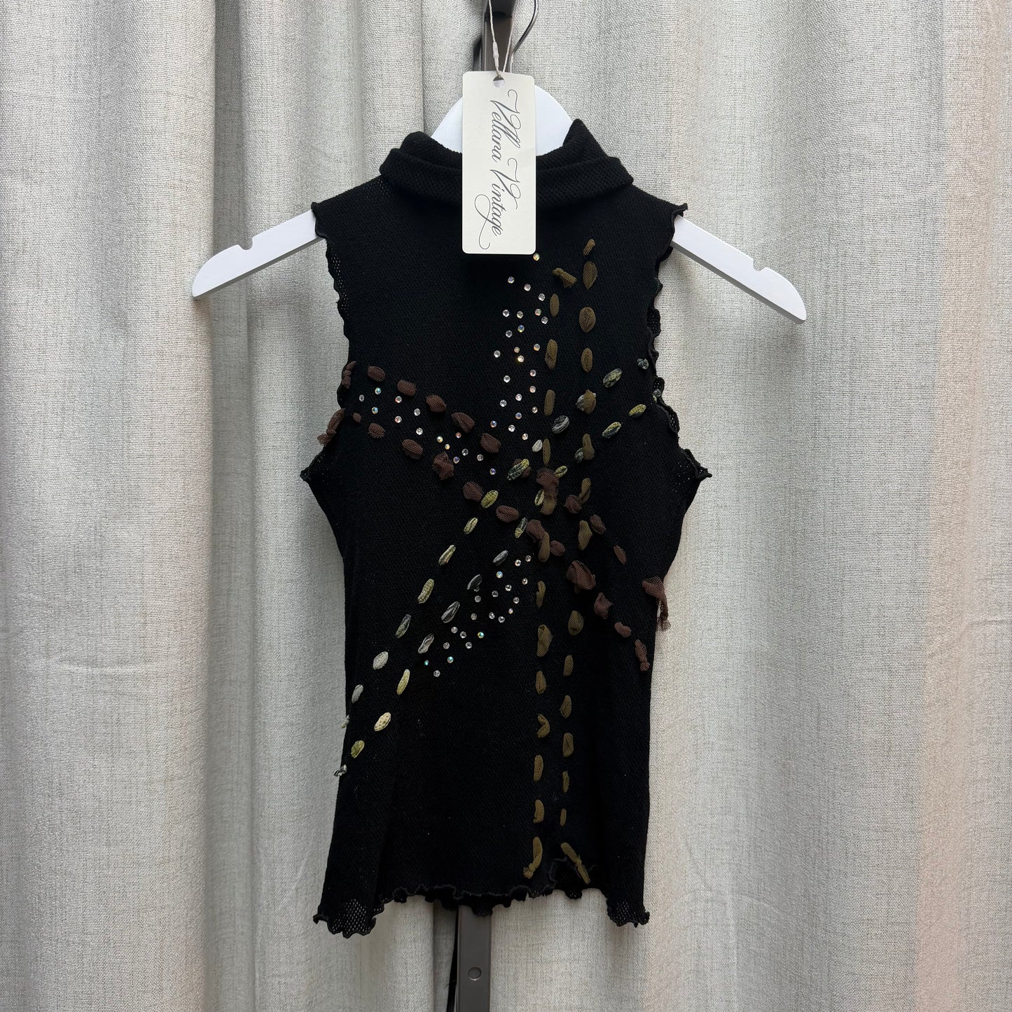 Black Knit Mockneck Top with Rhinestones