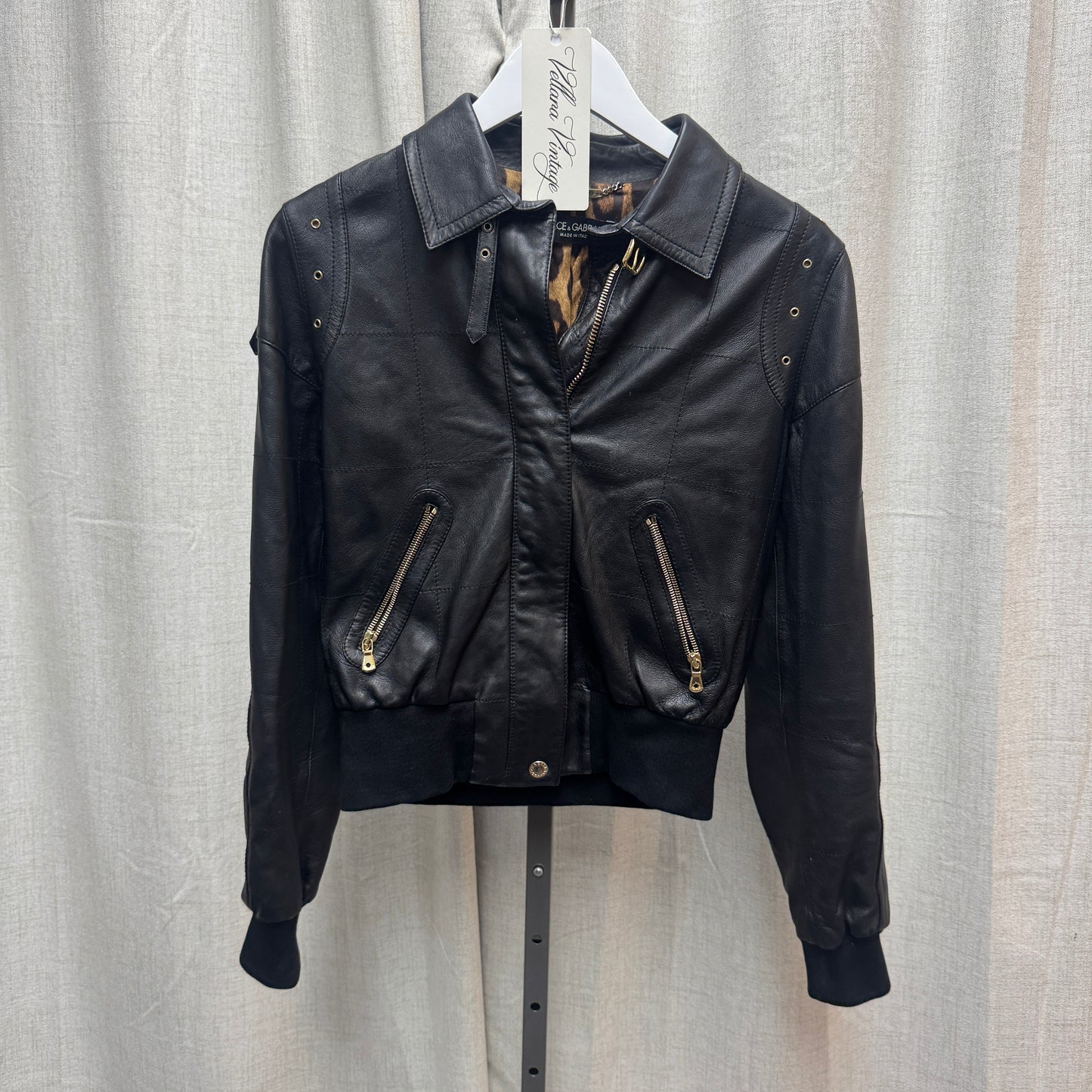 Dolce & Gabbana Black Leather Jacket w/ Gold Hardware