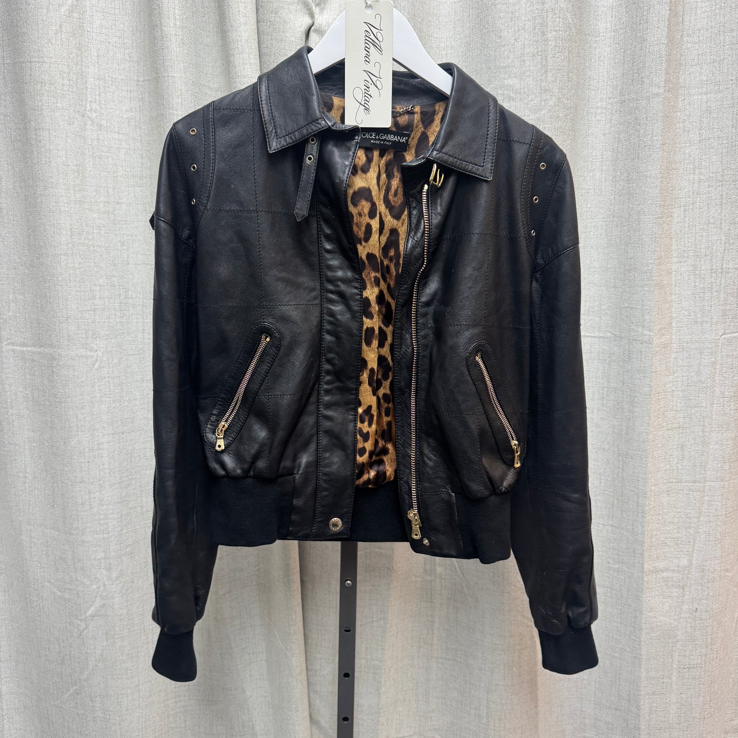 Dolce & Gabbana Black Leather Jacket w/ Gold Hardware