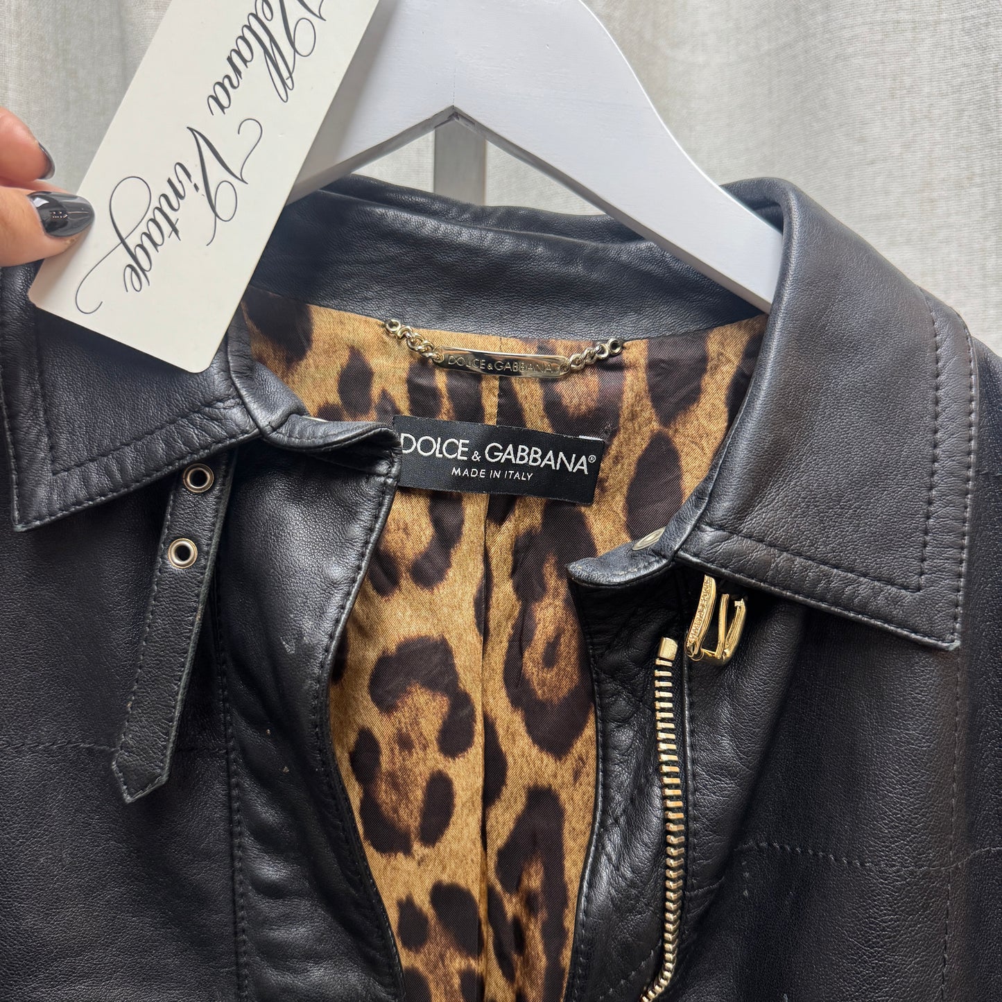 Dolce & Gabbana Black Leather Jacket w/ Gold Hardware