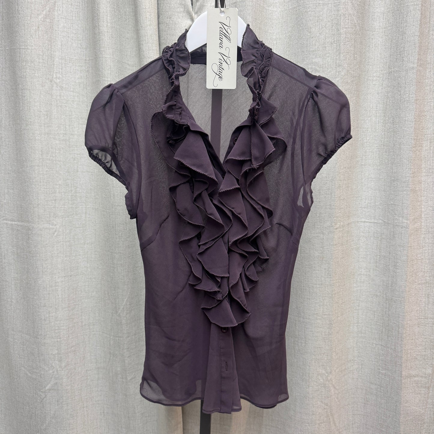 Purple Sheer Ruffle Short Sleeve Blouse