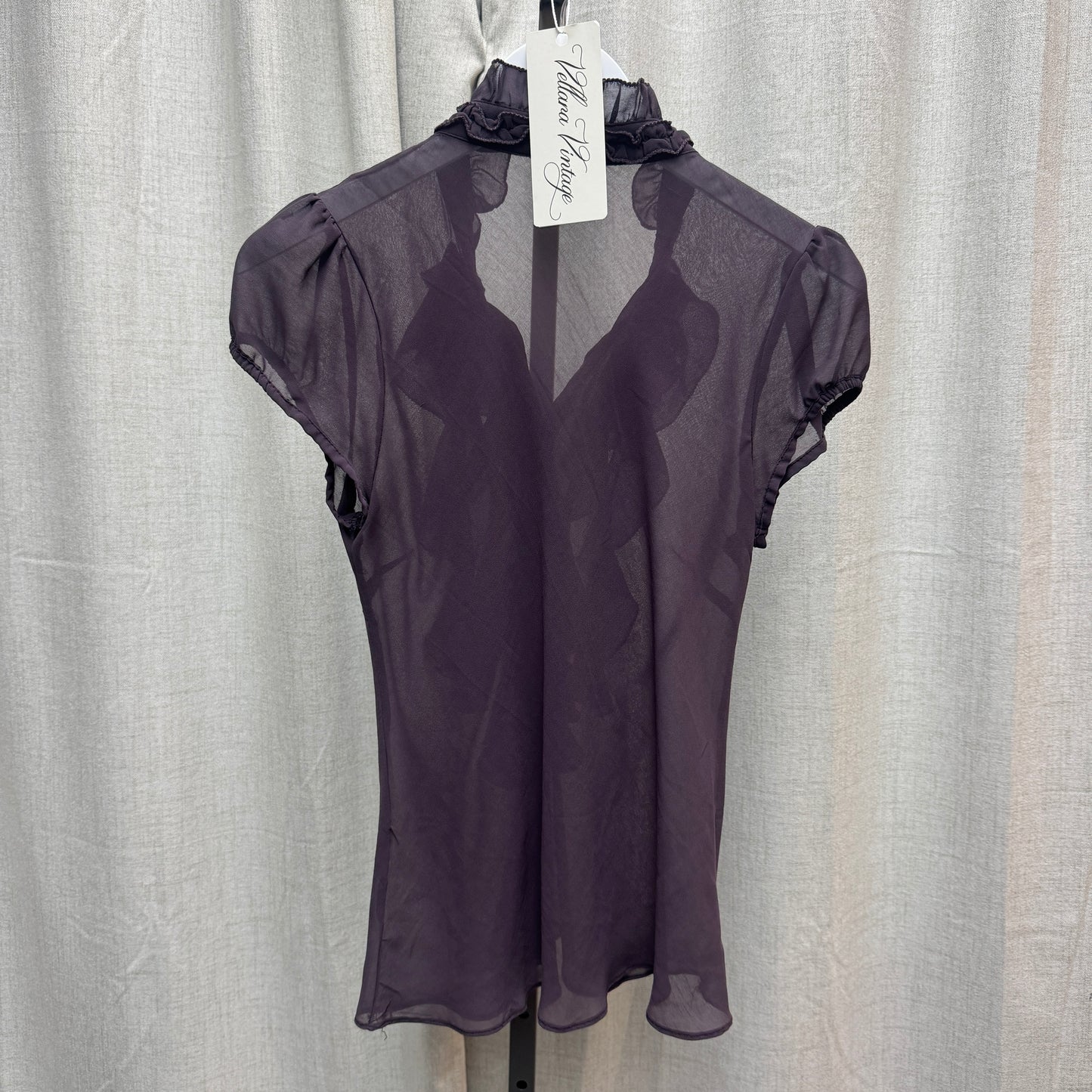 Purple Sheer Ruffle Short Sleeve Blouse