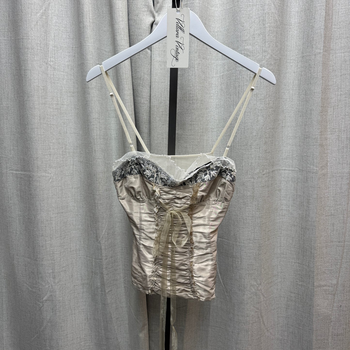 Beige Tie Textured Lacy Tank Top