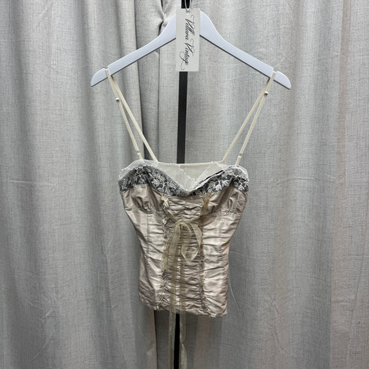 Beige Tie Textured Lacy Tank Top