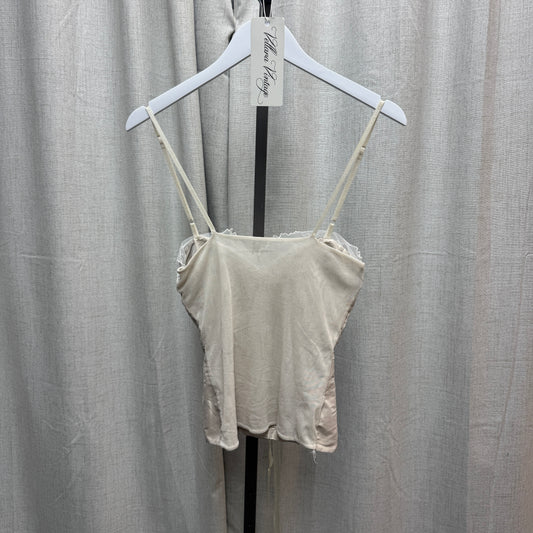 Beige Tie Textured Lacy Tank Top