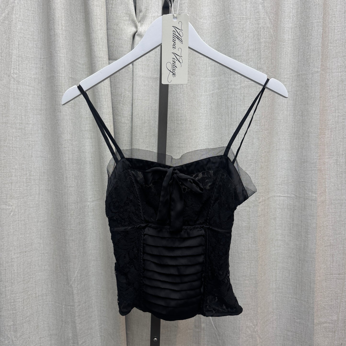 Morgan de Toi Black Tie Lacy Tulle Tank Top