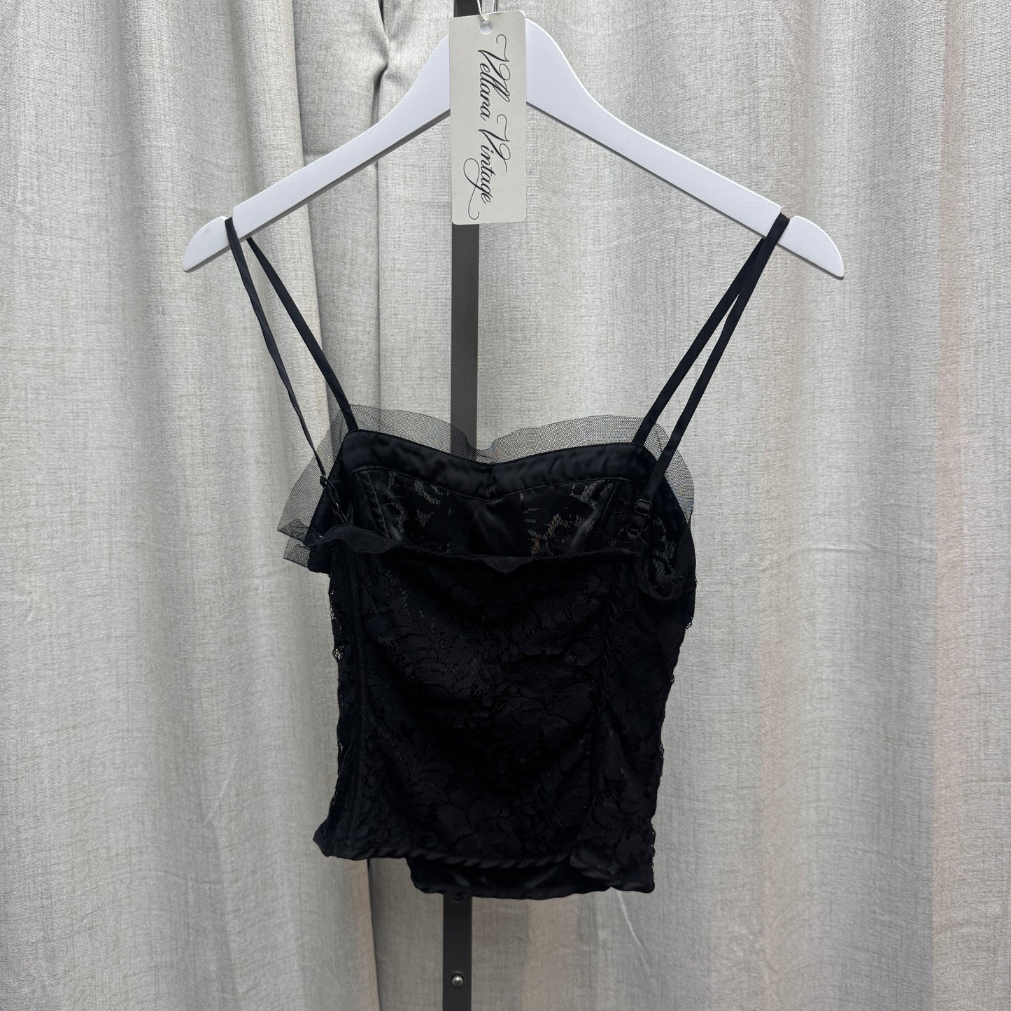 Morgan de Toi Black Tie Lacy Tulle Tank Top