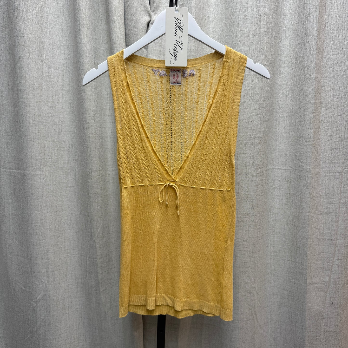 Replay Orange Cable Knit Tie V-Neck Tank Top