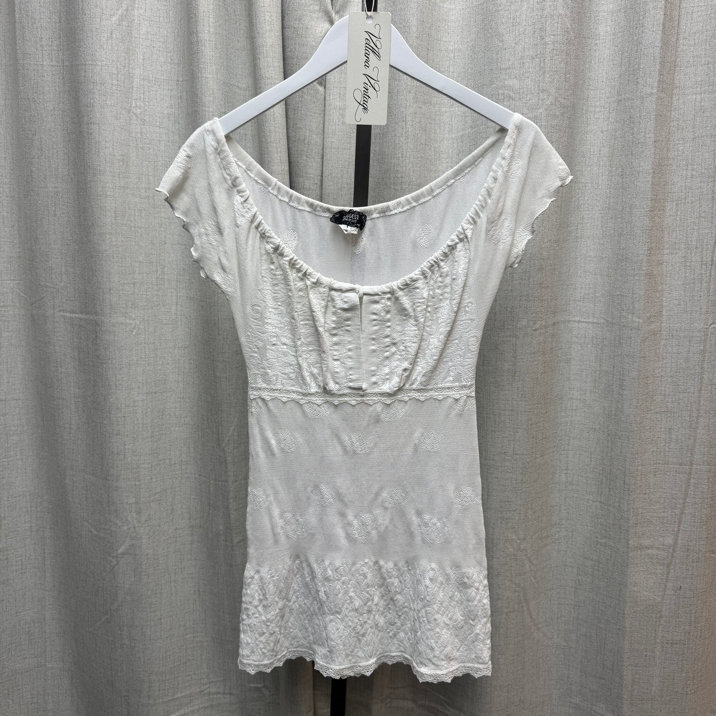 White Filet Crochet Short Sleeve Mini Dress