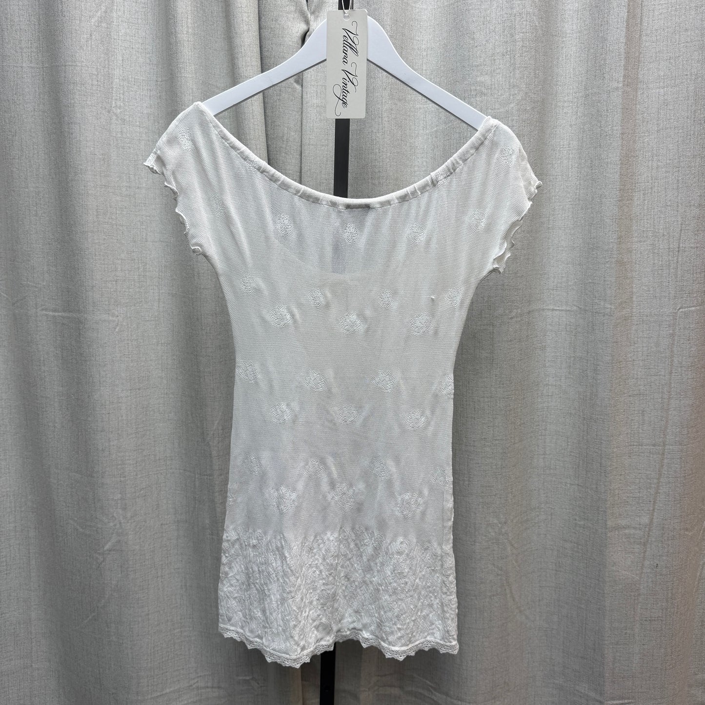 White Filet Crochet Short Sleeve Mini Dress