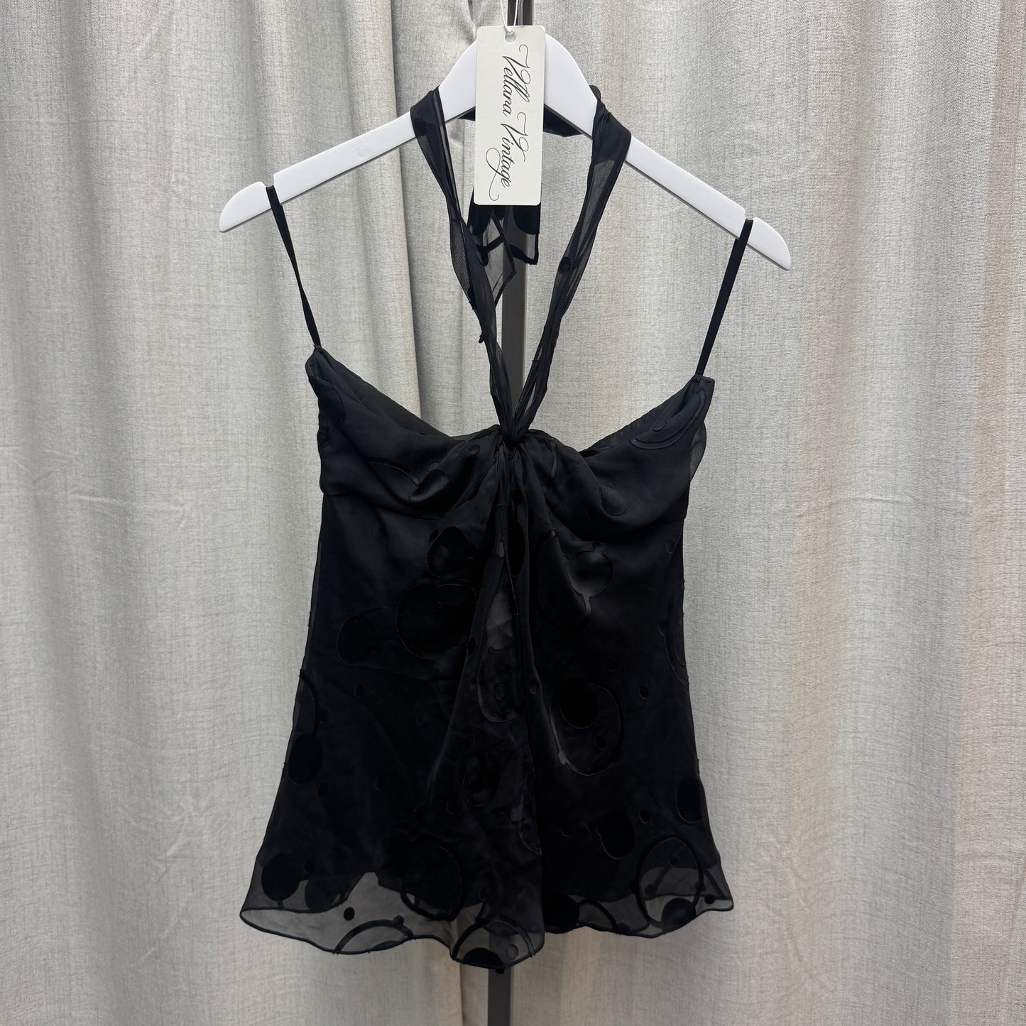 BCBGMAXAZRIA Black Polka Dot Silk Halter Top