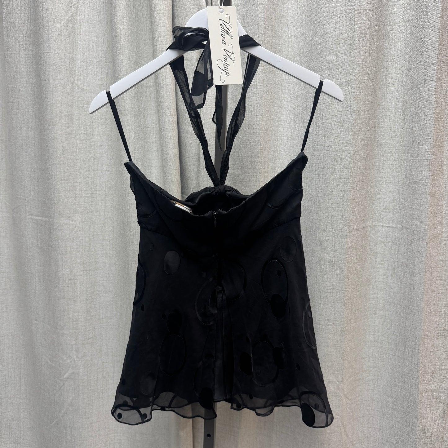 BCBGMAXAZRIA Black Polka Dot Silk Halter Top