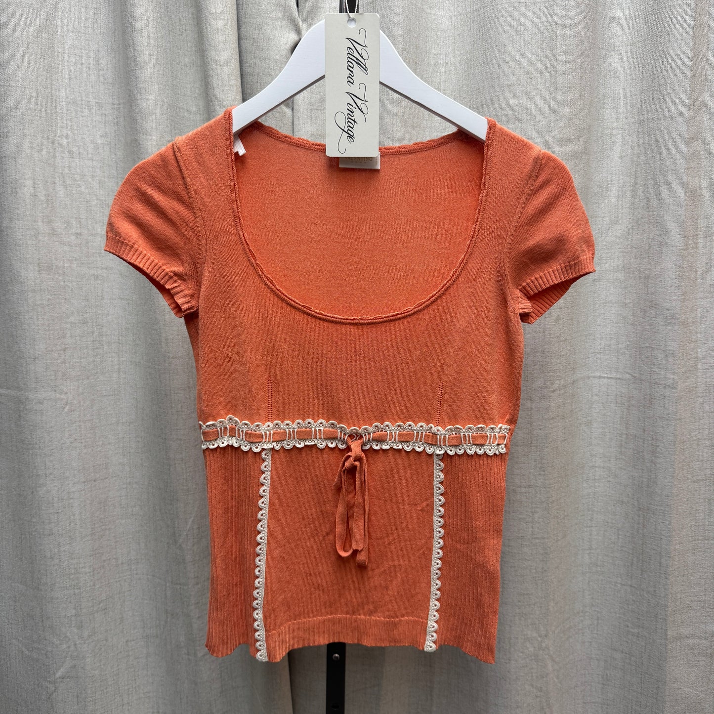 Valentino Coral Knit Short Sleeve Blouse