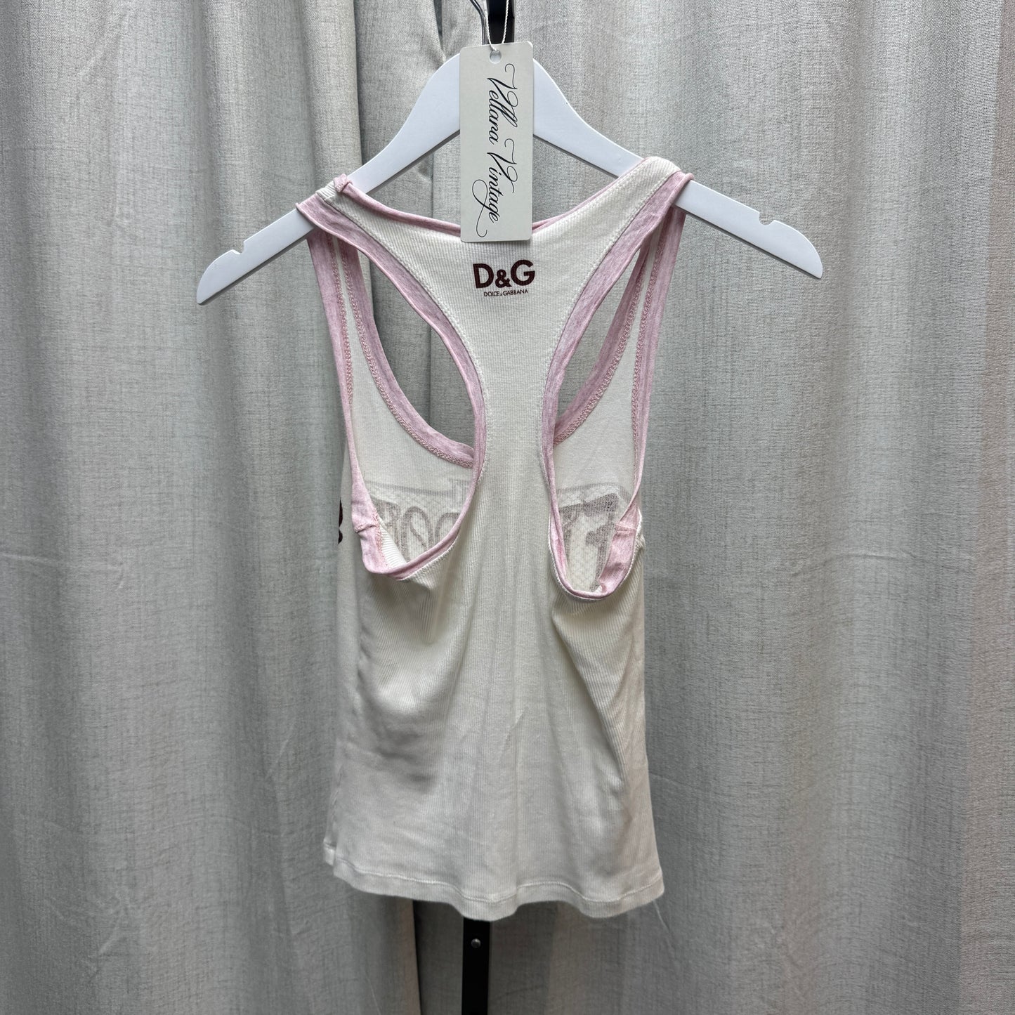 D&G "Freedom is a state of mind" Beaded Pink and White Tank Top