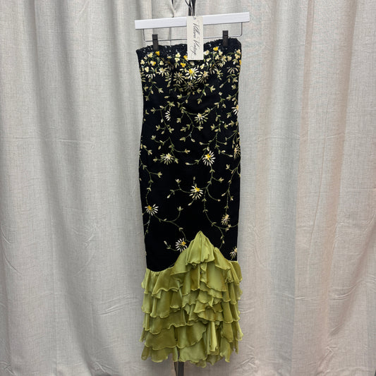 Black and Green Sleeveless Beaded Tiered Ruffle Maxi Dress