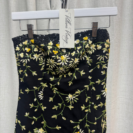 Black and Green Sleeveless Beaded Tiered Ruffle Maxi Dress