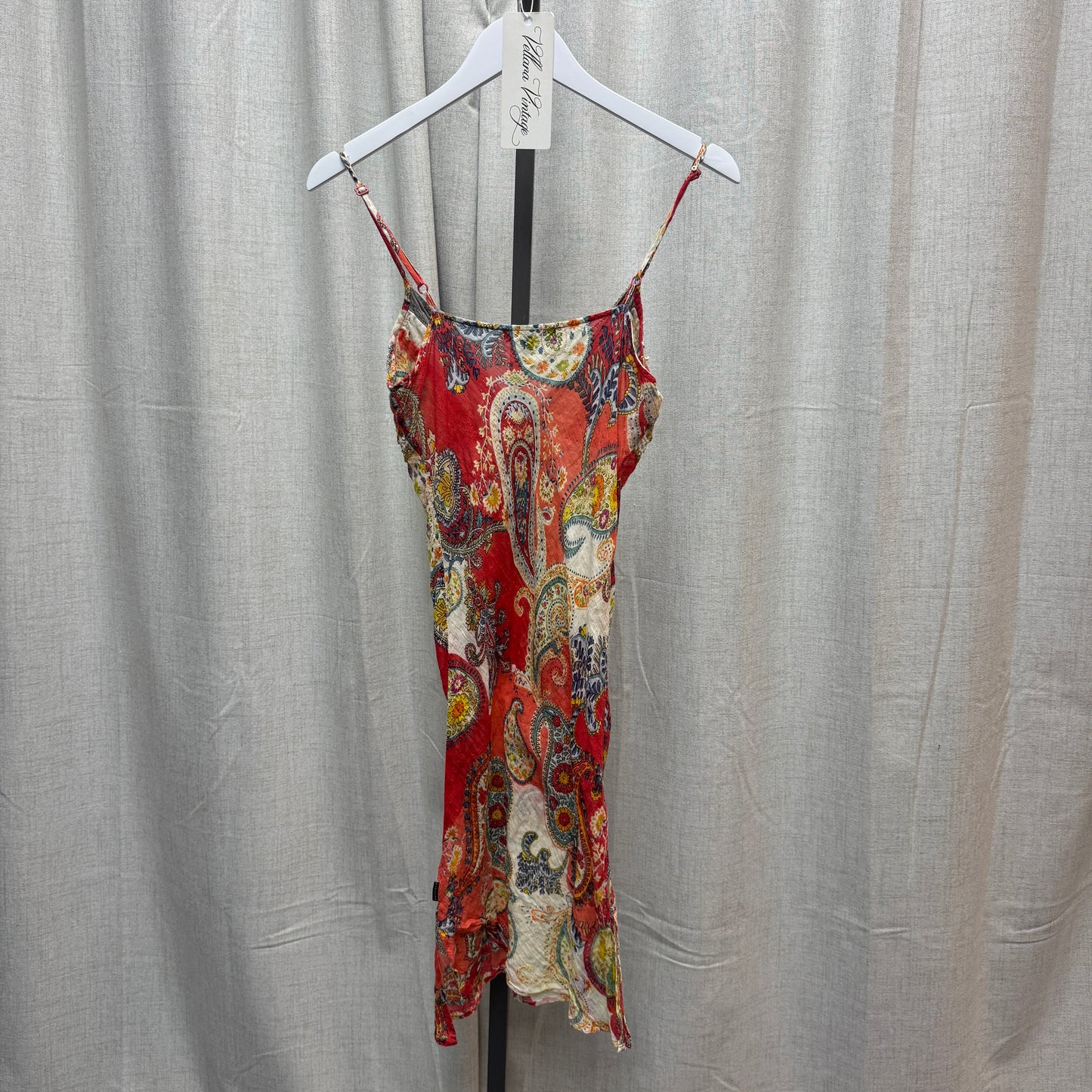 Orange Paisley Print Beaded V-Neck Midi Dress
