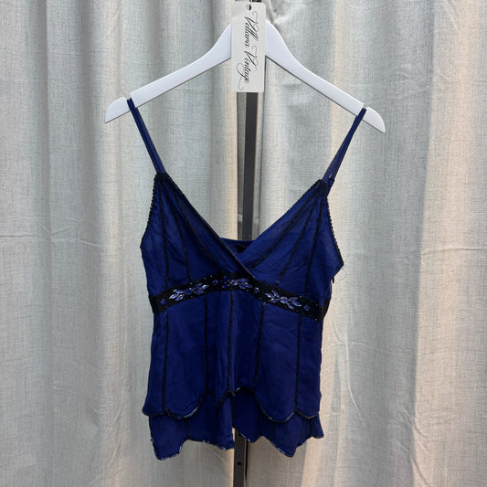 Morgan De Toi Silk Blue Beaded Tank Top