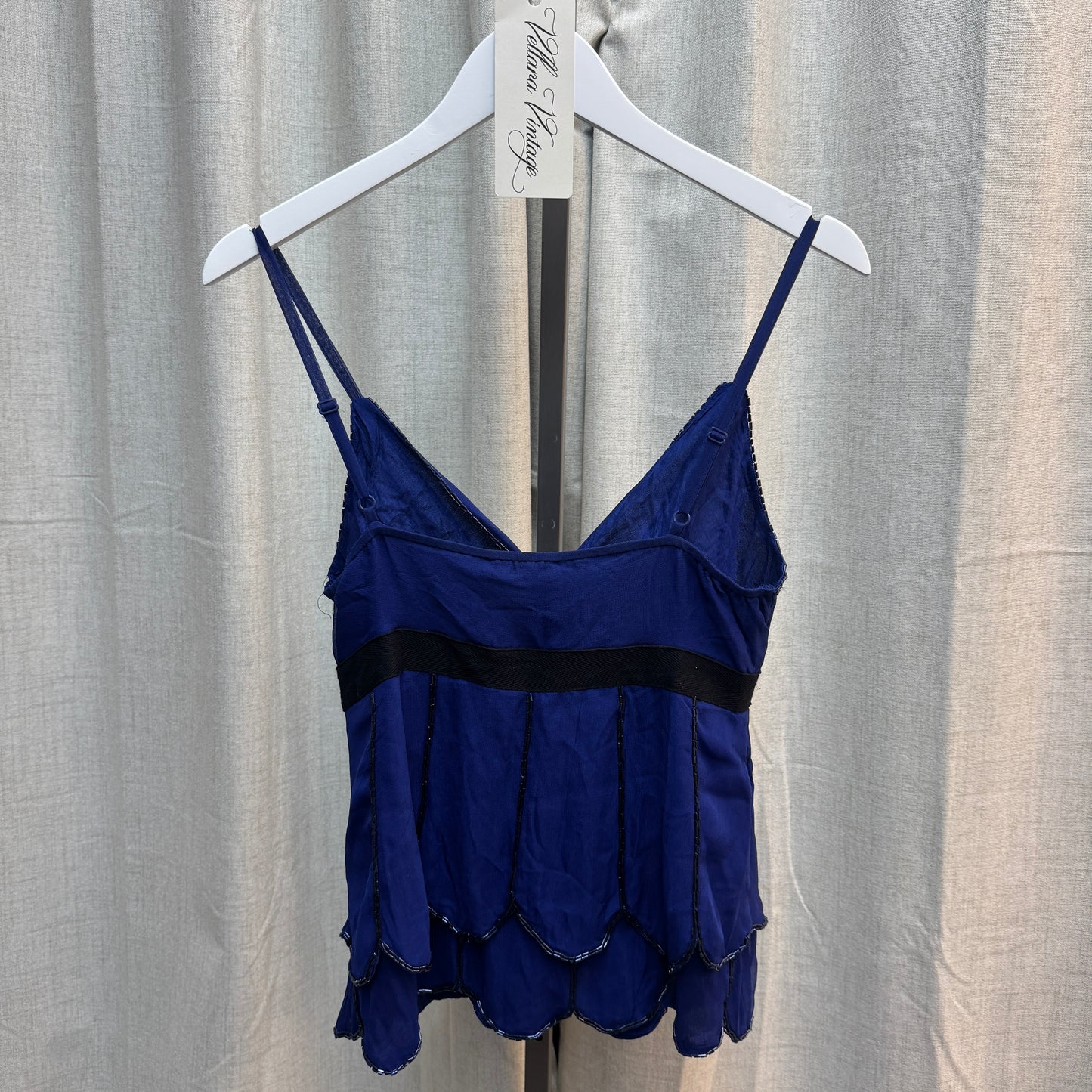 Morgan De Toi Silk Blue Beaded Tank Top