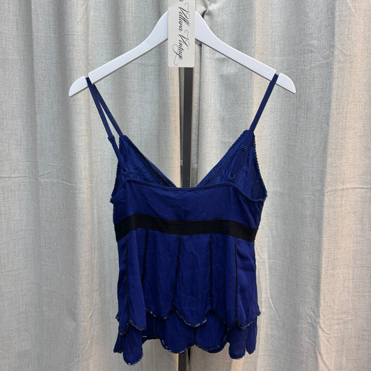 Morgan De Toi Silk Blue Beaded Tank Top