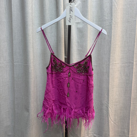 Patrizia Pepe Pink Beaded Feather Tank Top