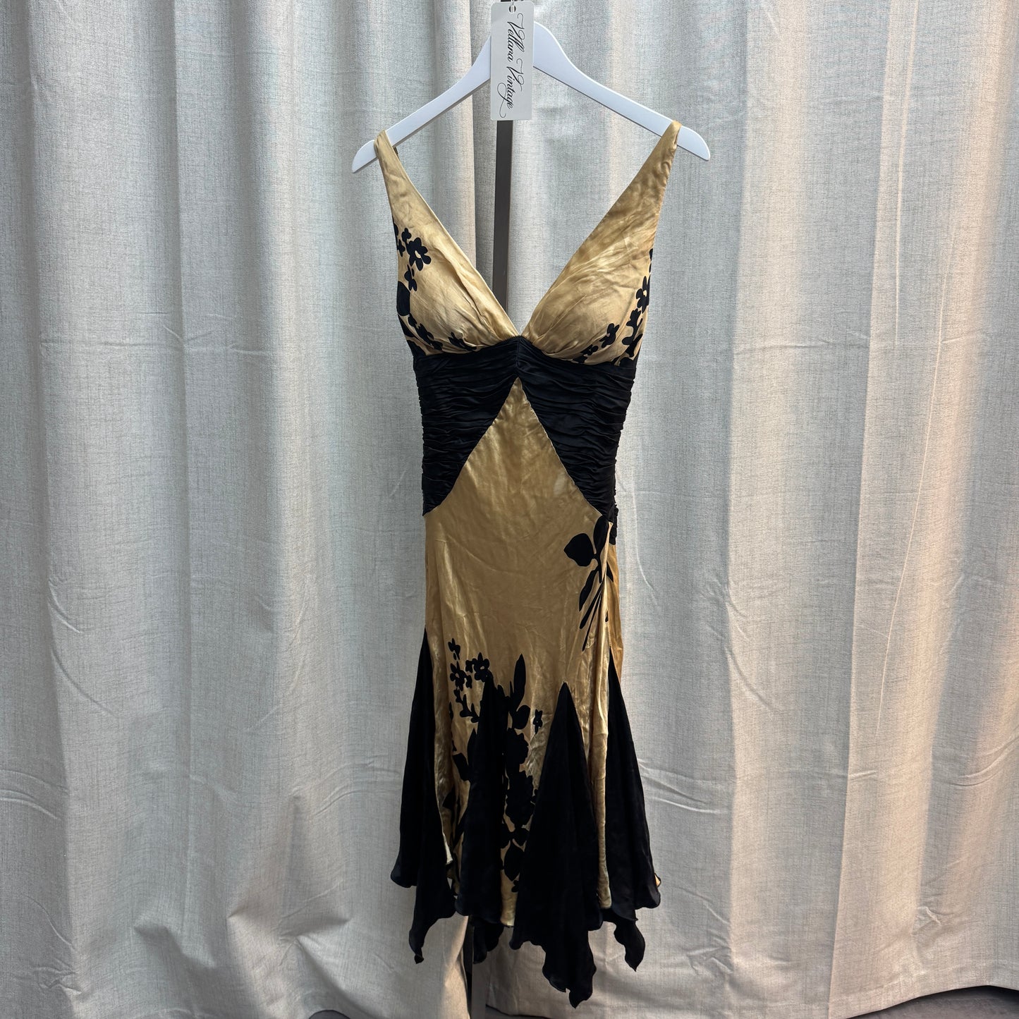 Jovani Silk Gold and Black Midi Dress