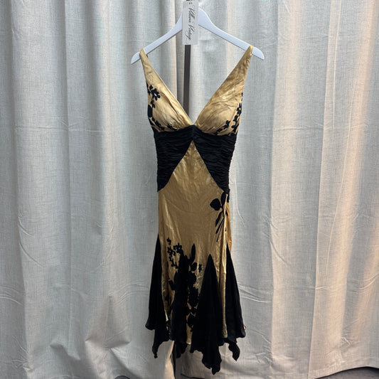 Jovani Silk Gold and Black Midi Dress