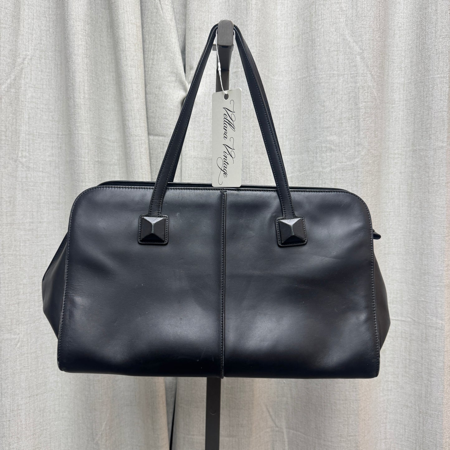 Black Leather Structured Tote Bag