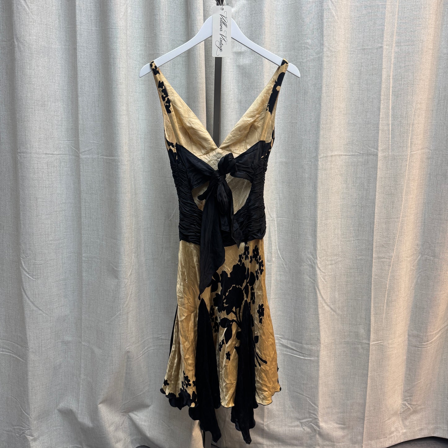 Jovani Silk Gold and Black Midi Dress