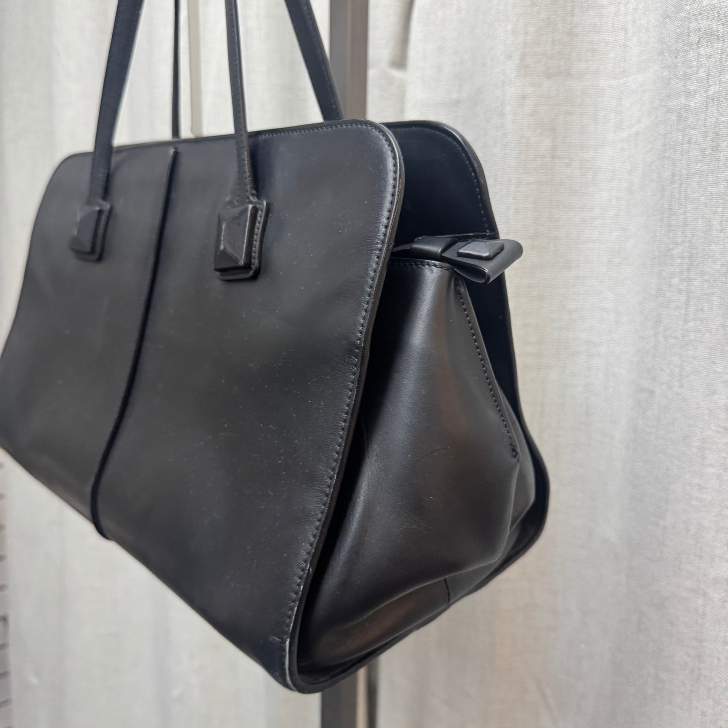 Black Leather Structured Tote Bag