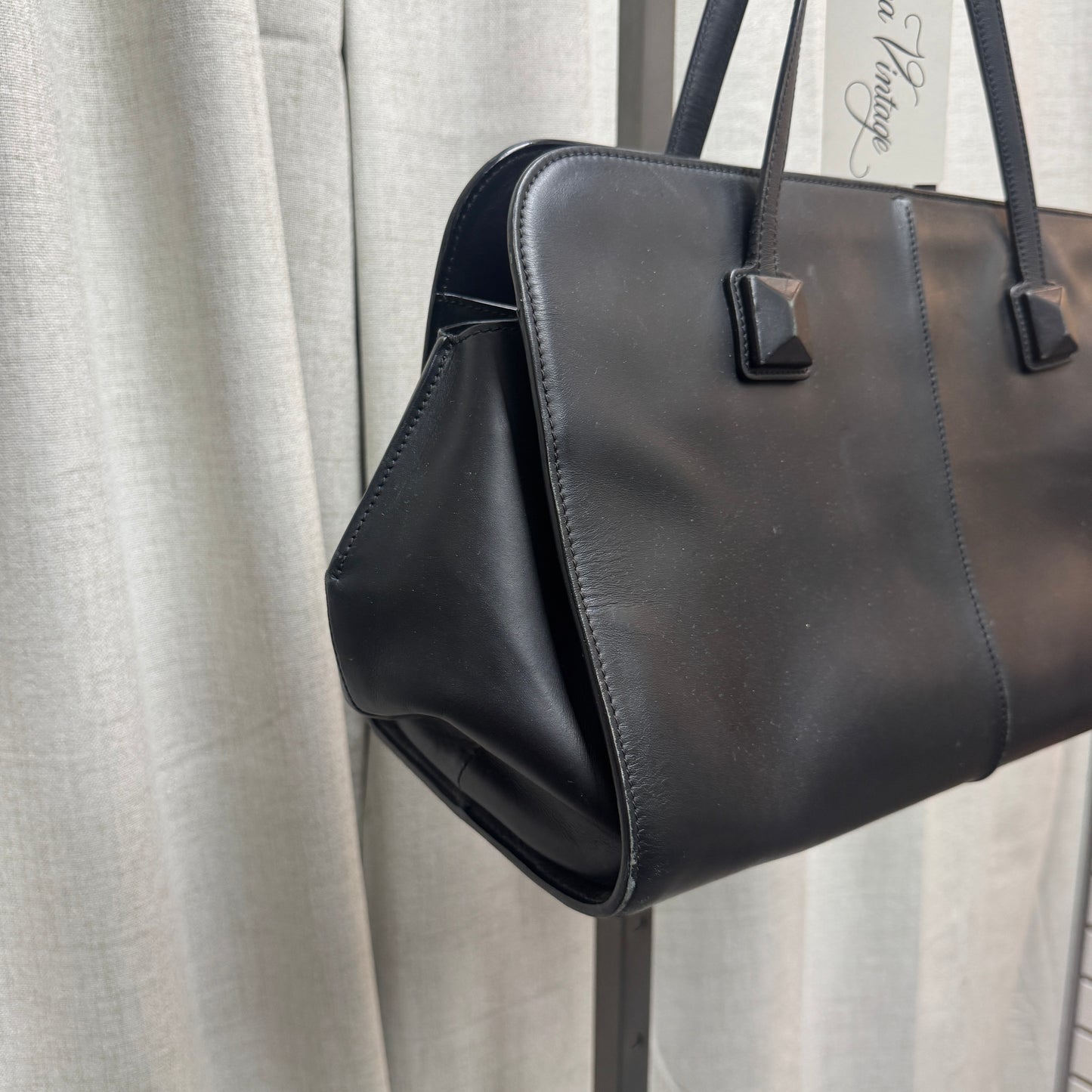 Black Leather Structured Tote Bag