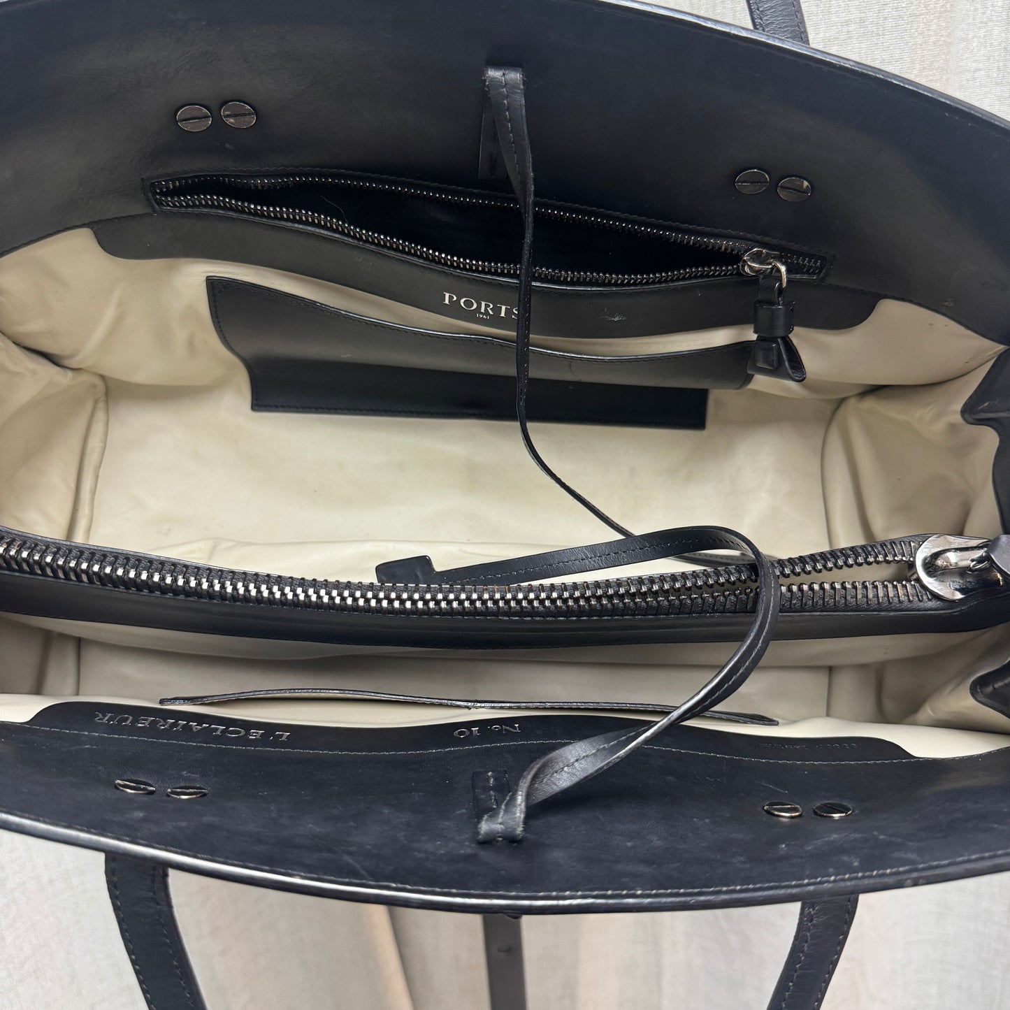 Black Leather Structured Tote Bag