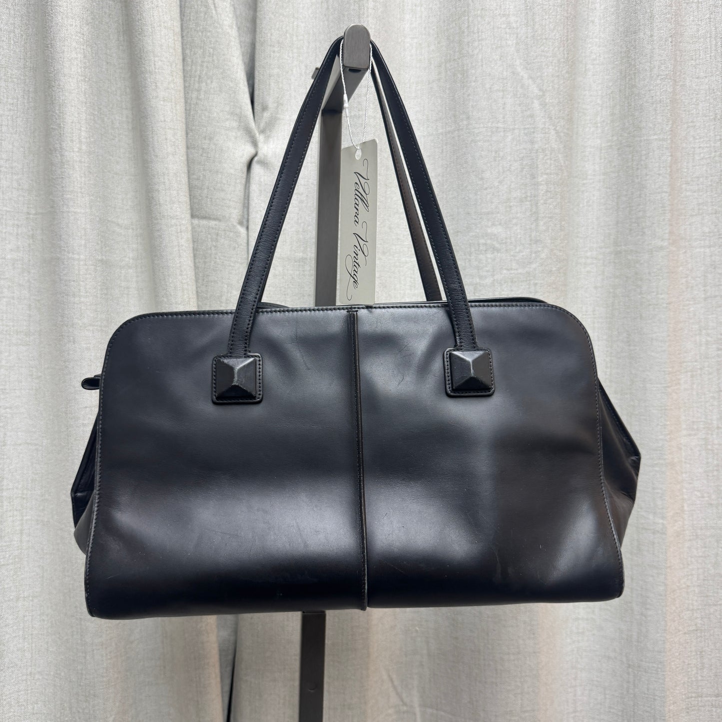 Black Leather Structured Tote Bag
