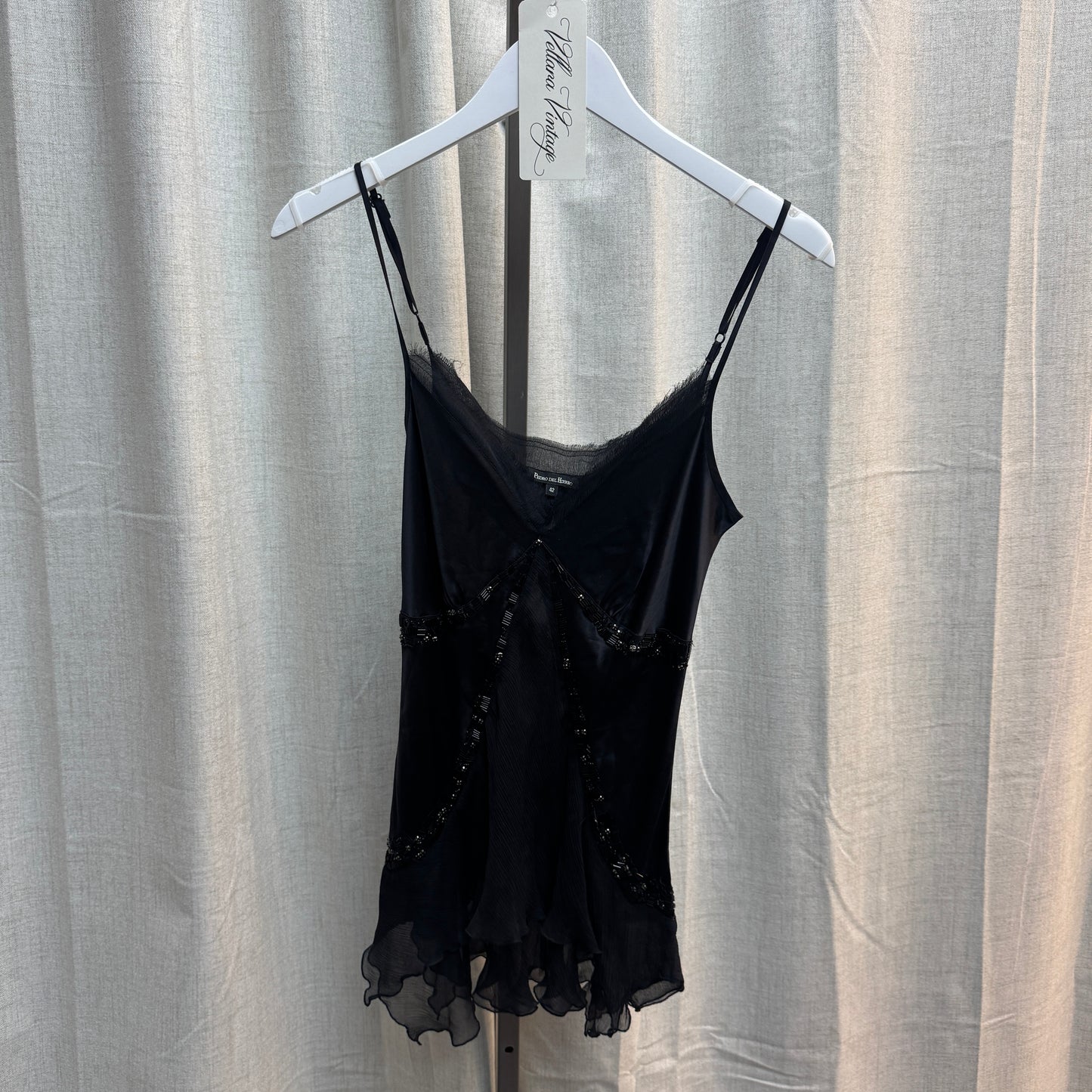 Pedro del Hierro Silk Beaded Black Tank Top