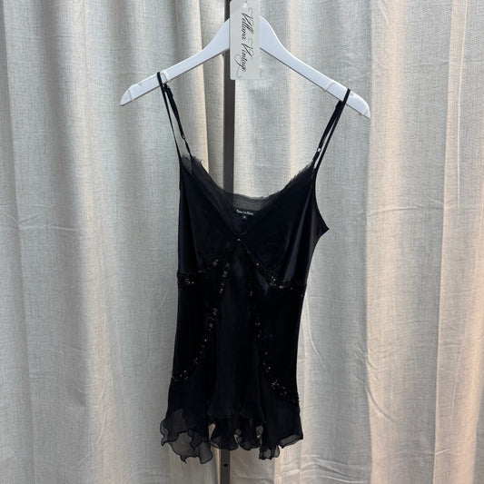 Pedro del Hierro Silk Beaded Black Tank Top