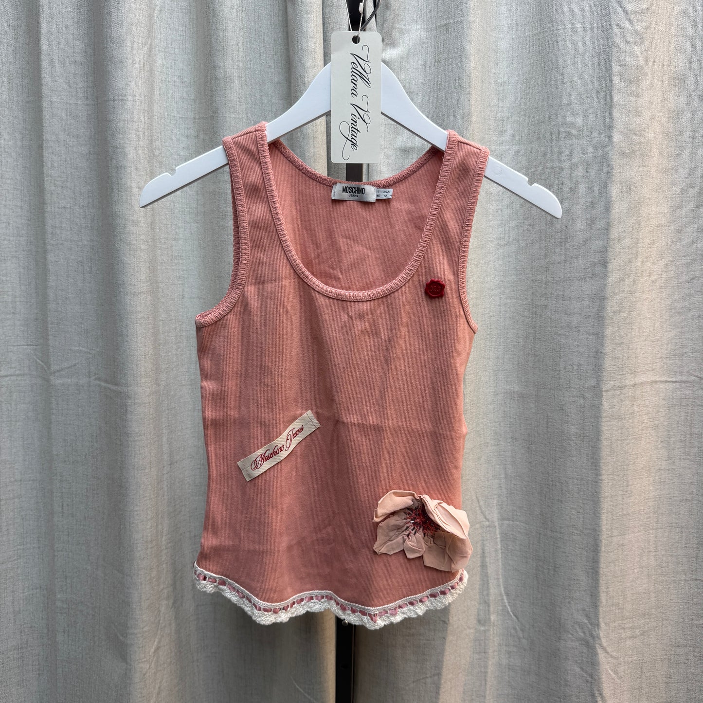 Moschino Jeans Pink Patchwork Embellished Tank Top