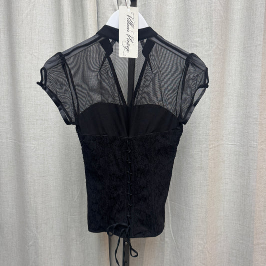 Black Lace Sheer Sequin Corset-Style Blouse