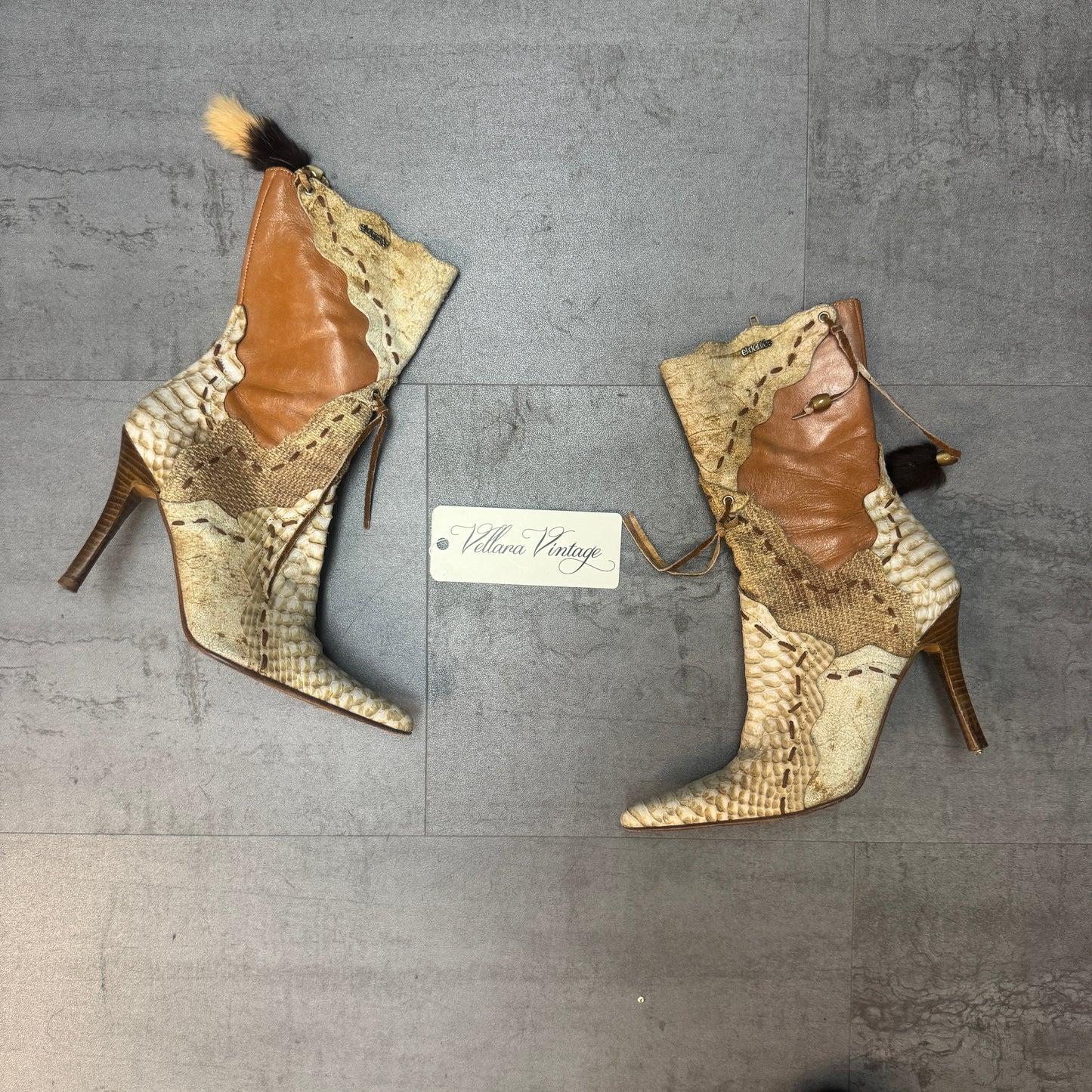 El Dantes Tan Deconstructed Stiletto Ankle Boots