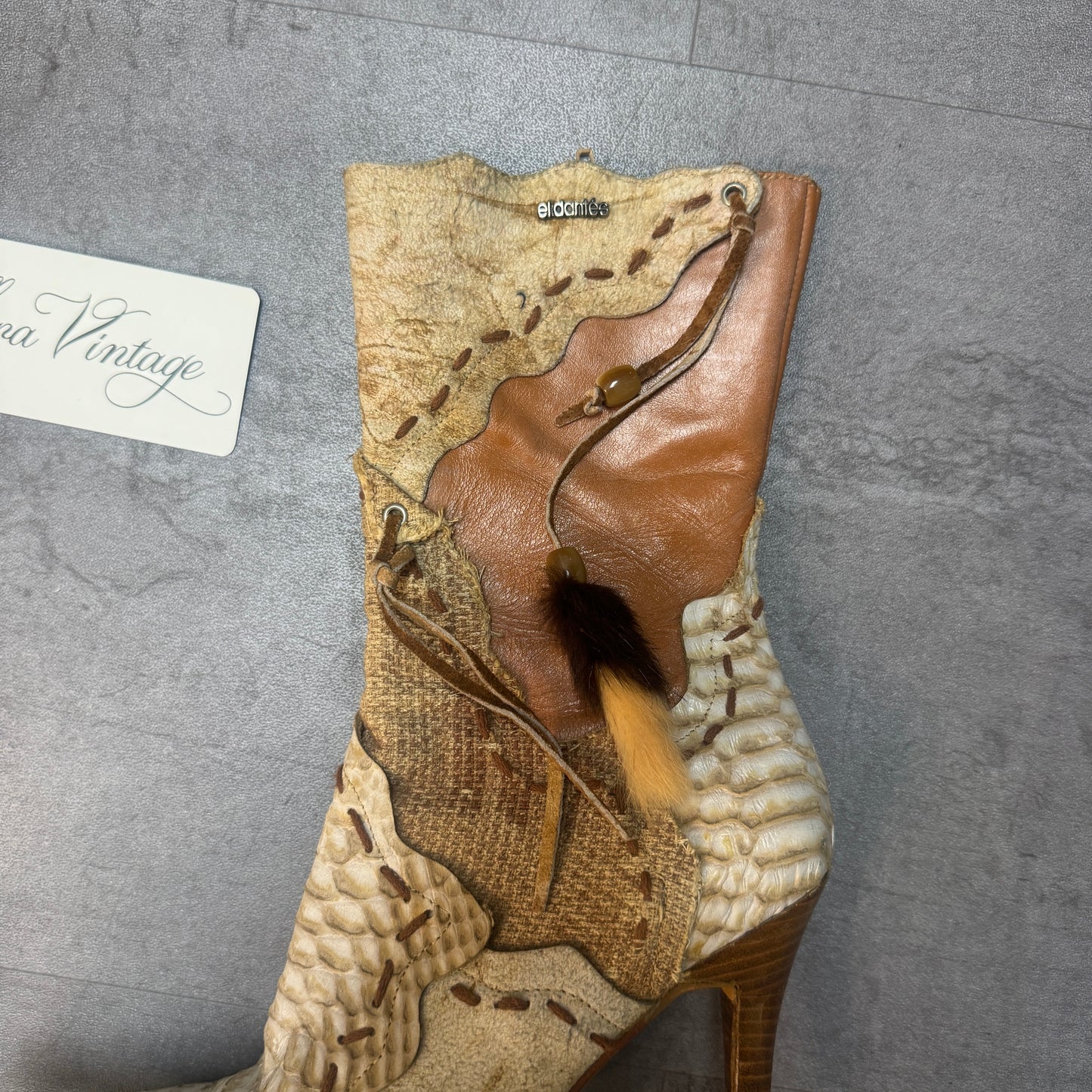 El Dantes Tan Deconstructed Stiletto Ankle Boots