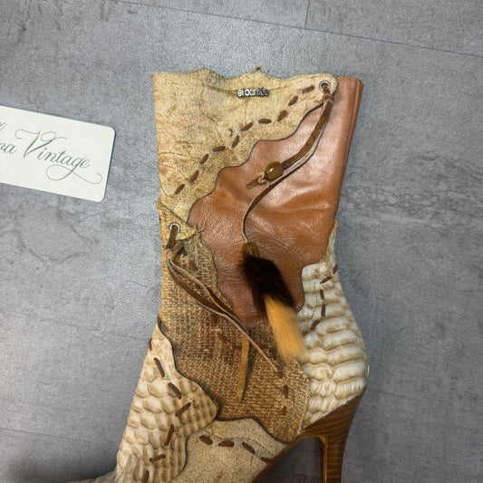 El Dantes Tan Deconstructed Stiletto Ankle Boots