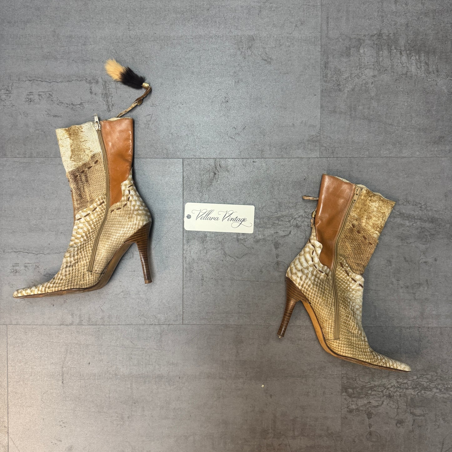 El Dantes Tan Deconstructed Stiletto Ankle Boots