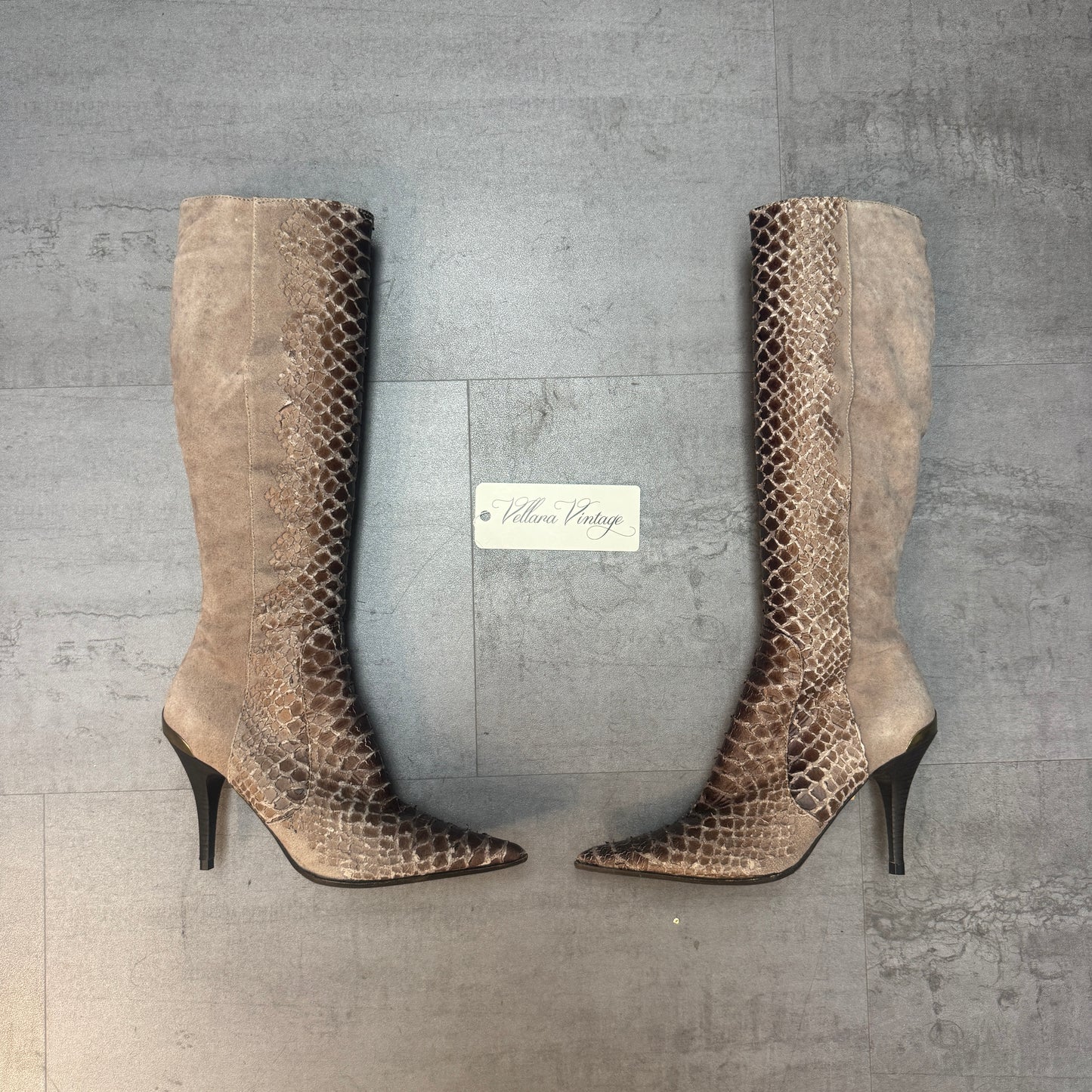 Just Cavalli Brown Python Stiletto Knee-High Boots