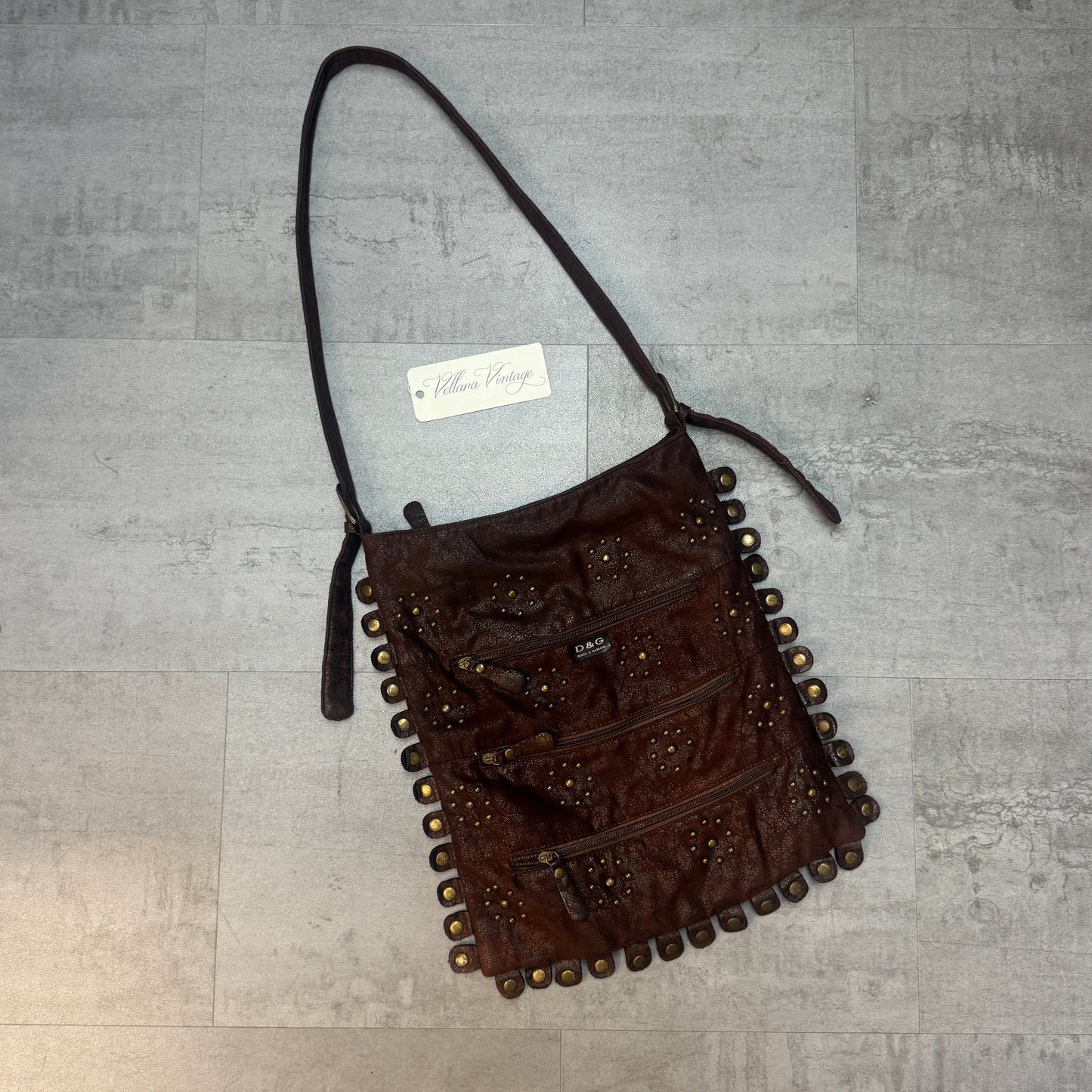 D&G Brown and Bronze Embellished Leather Hobo Bag