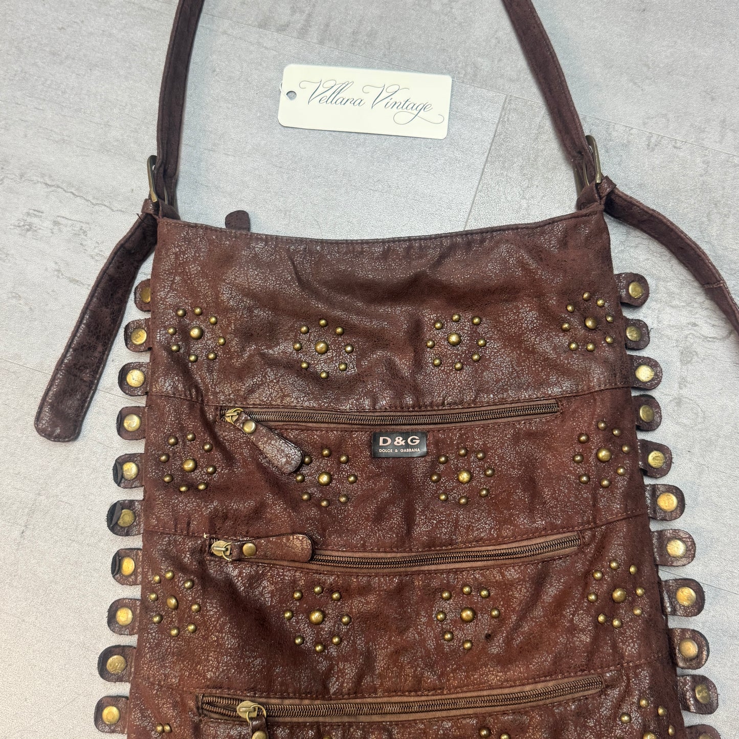 D&G Brown and Bronze Embellished Leather Hobo Bag