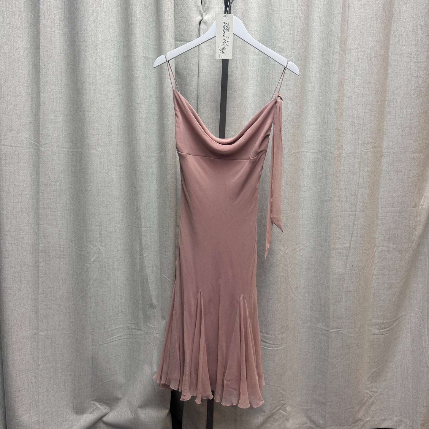 Dina Bar El Blush Pink Silk Cowl Neck Midi Dress